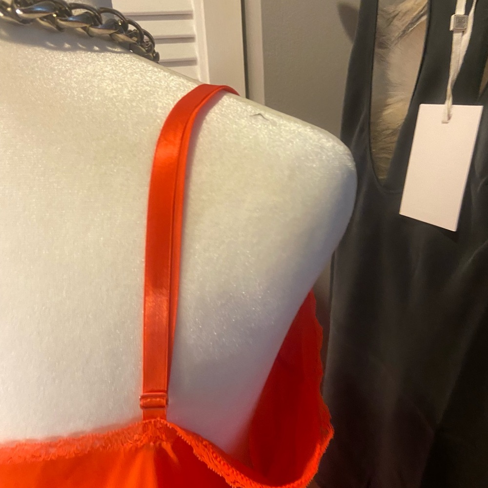 Elegant Orange / crimson red Lace Slip Dress - Picture 7 of 9